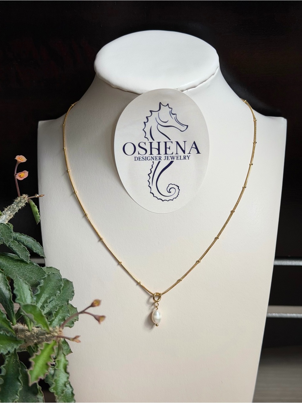 OSHENA Gold Pearl Drop Necklace - Elegant Women’s Jewelry - Picture 3 of 4